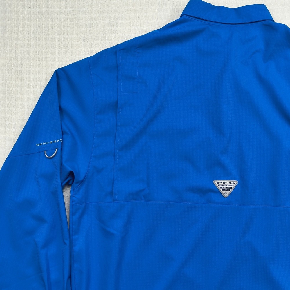 Columbia PFG Mens Large Blue Long Sleeve Fishing Shirt Omni-Shade Vented Ripstop - Picture 11 of 13